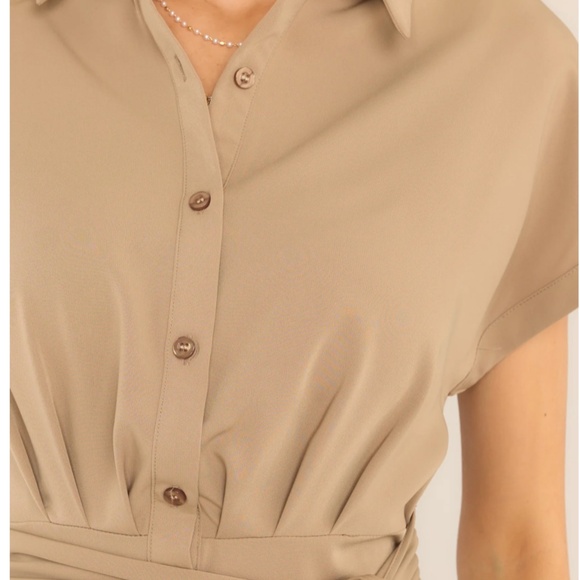 Working Together Tan Button Front Midi Dress - Picture 2 of 6